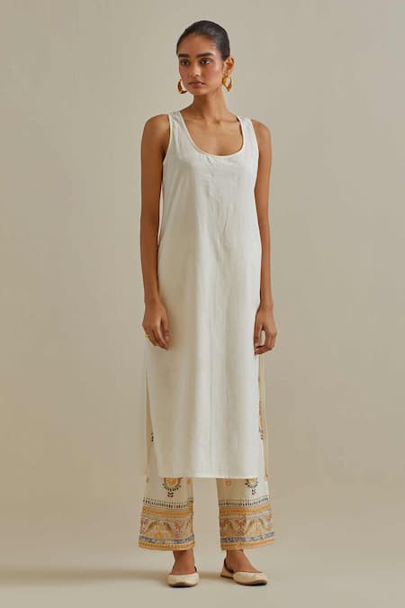 Kora Yellow Cotton, Chanderi Mirrors, Patchwork Embroidered Straight Kurta Set Online at Aza Fashions Kora_Yellow Cotton, Chanderi Mirrors, Patchwork Embroidered Straight Kurta Set _Online_at_Aza_Fashions