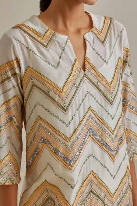 Shop Kora Yellow Cotton, Chanderi Mirrors, Patchwork Embroidered Straight Kurta Set Online at Aza Fashions Shop_Kora_Yellow Cotton, Chanderi Mirrors, Patchwork Embroidered Straight Kurta Set _Online_at_Aza_Fashions