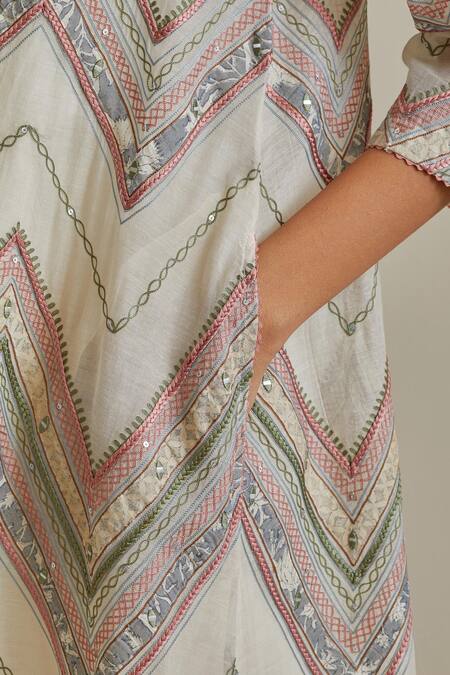 Kora Pink Cotton, Chanderi Tassels, Embroidery, Patchwork A-line Kurta Pant Set at Aza Fashions Kora_Pink Cotton, Chanderi Tassels, Embroidery, Patchwork A-line Kurta Pant Set _at_Aza_Fashions