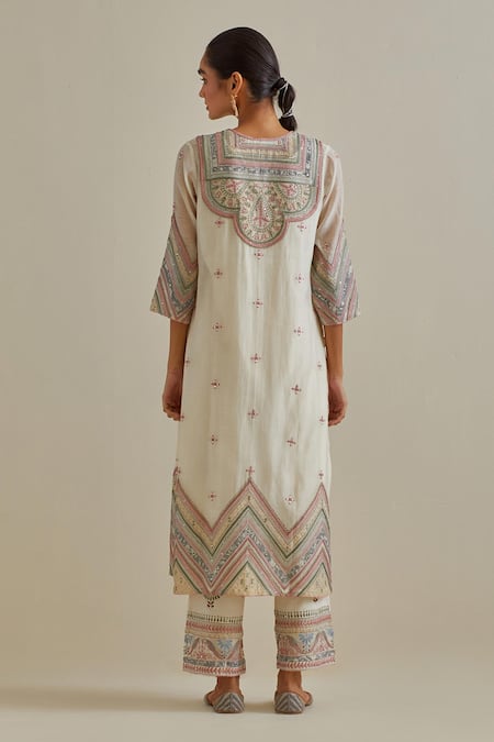 Shop Kora Pink Cotton, Chanderi Mirrors, Sequins, Braids Patchwork Straight Kurta Set at Aza Fashions Shop_Kora_Pink Cotton, Chanderi Mirrors, Sequins, Braids Patchwork Straight Kurta Set _at_Aza_Fashions