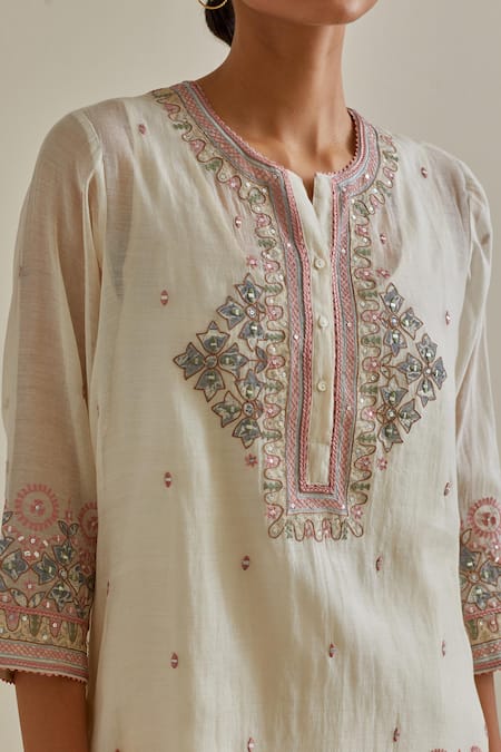 Kora Pink Chanderi , Sequins, Mirrors Patchwork Short Top And Pant Set at Aza Fashions Kora_Pink Chanderi , Sequins, Mirrors Patchwork Short Top And Pant Set _at_Aza_Fashions