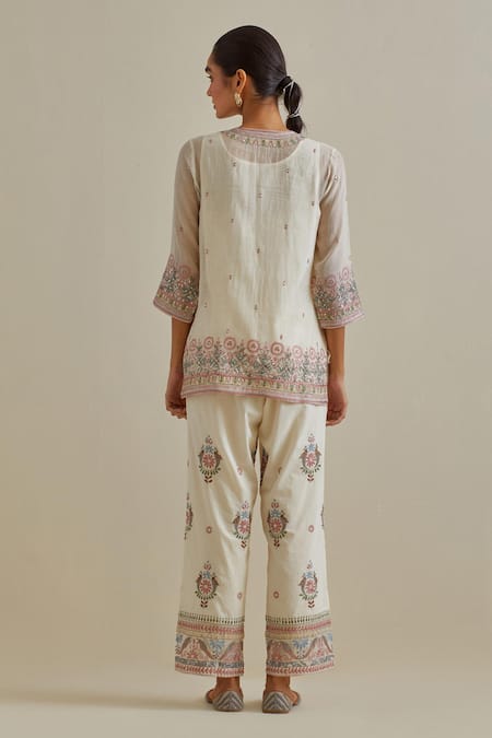 Shop Kora Pink Chanderi , Sequins, Mirrors Patchwork Short Top And Pant Set at Aza Fashions Shop_Kora_Pink Chanderi , Sequins, Mirrors Patchwork Short Top And Pant Set _at_Aza_Fashions