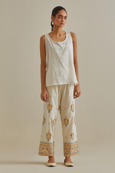 Kora Yellow Cotton, Chanderi Embroidery, Sequins, Mirrors Patchwork Shirt And Pant Set Online at Aza Fashions Kora_Yellow Cotton, Chanderi Embroidery, Sequins, Mirrors Patchwork Shirt And Pant Set _Online_at_Aza_Fashions