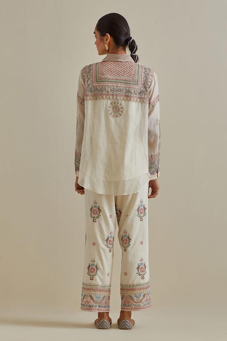 Shop Kora Pink Cotton, Chanderi Sequins, Embroidery, Mirrors Patchwork Shirt And Pant Set at Aza Fashions Shop_Kora_Pink Cotton, Chanderi Sequins, Embroidery, Mirrors Patchwork Shirt And Pant Set _at_Aza_Fashions