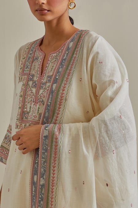 Kora Pink Cotton, Chanderi Mirrors, Sequins, Tassels Split Work Straight Kurta Set at Aza Fashions Kora_Pink Cotton, Chanderi Mirrors, Sequins, Tassels Split Work Straight Kurta Set _at_Aza_Fashions