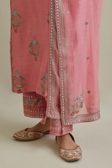 Kora Pink Cotton, Chanderi Tassels, Sequins, Embroidery, Mirrors Split Kurta Set at Aza Fashions Kora_Pink Cotton, Chanderi Tassels, Sequins, Embroidery, Mirrors Split Kurta Set _at_Aza_Fashions