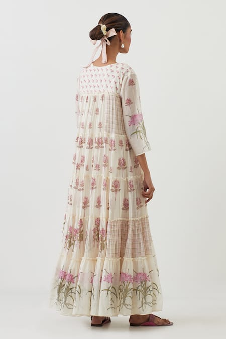 Upavita Floral Hand Block Print Anarkali Pant Set 