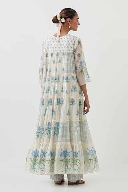 Upavita Flower Hand Block Print Anarkali Pant Set 