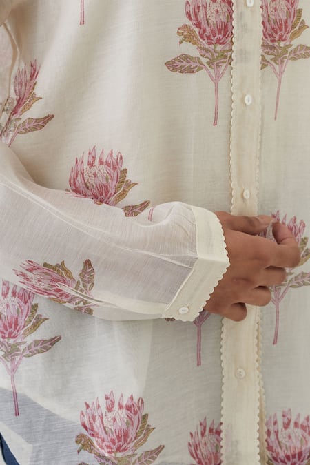 Buy_Upavita_Pink Cotton Chanderi Print Floral Collared Neck Shirt _Online_at_Aza_Fashions