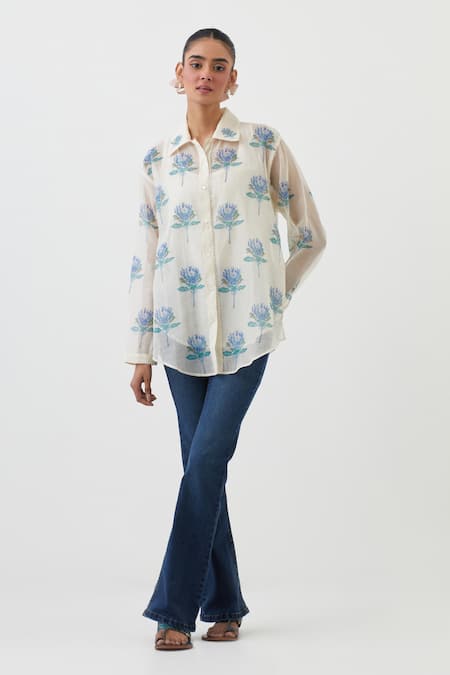 Upavita Cotton Chanderi Flower Print Shirt 