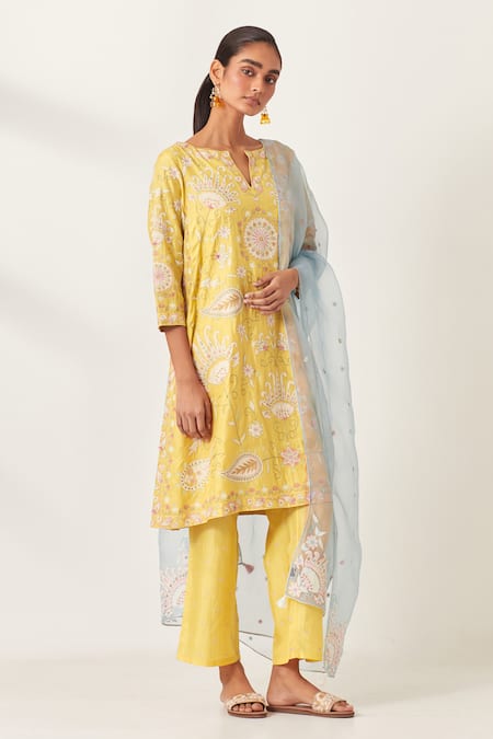 KORA Silk Applique Work Kurta Pant Set 