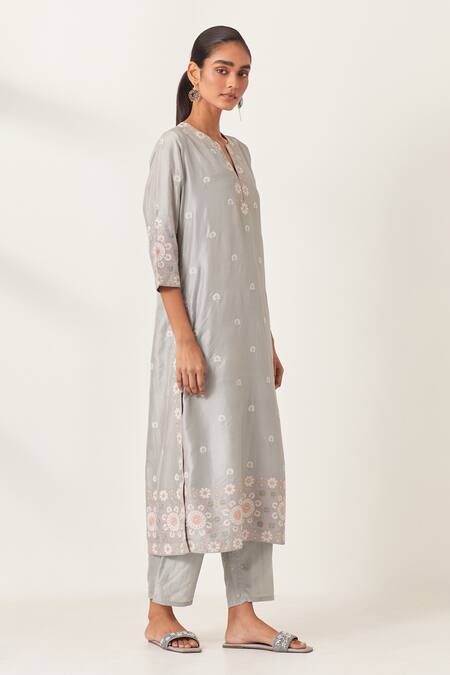 Buy_Kora_Blue , Organza Sequins, Embroidery, Blossom Work Kurta Pant Set _Online_at_Aza_Fashions