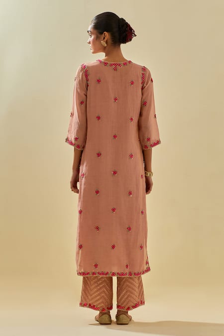 Shop Kora Pink Chanderi, Silk Organza, Tissue Sequins, Blossom Embellished Kurta Pant Set at Aza Fashions Shop_Kora_Pink Chanderi, Silk Organza, Tissue Sequins, Blossom Embellished Kurta Pant Set _at_Aza_Fashions