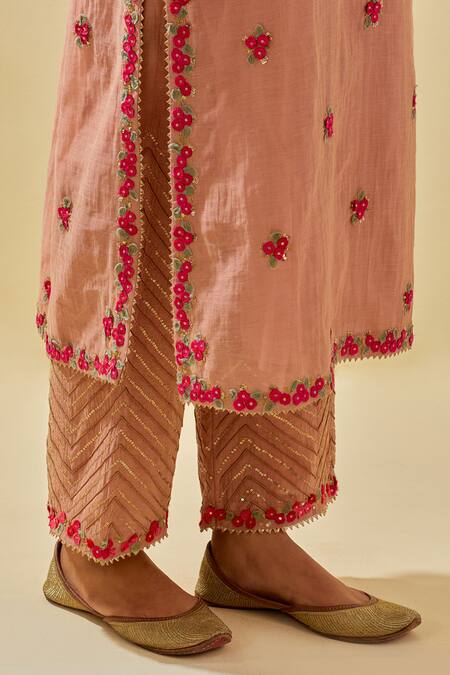 Buy Kora Pink Chanderi, Silk Organza, Tissue Sequins, Blossom Embellished Kurta Pant Set Online at Aza Fashions Buy_Kora_Pink Chanderi, Silk Organza, Tissue Sequins, Blossom Embellished Kurta Pant Set _Online_at_Aza_Fashions