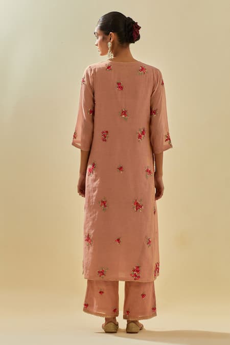 Shop Kora Pink Chanderi, Silk Organza, Tissue Sequins, Cluster Embellished Kurta Pant Set at Aza Fashions Shop_Kora_Pink Chanderi, Silk Organza, Tissue Sequins, Cluster Embellished Kurta Pant Set _at_Aza_Fashions