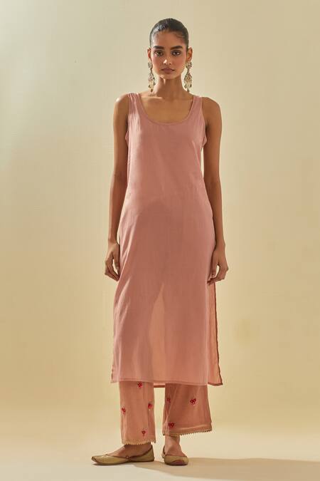 Kora Pink Chanderi, Silk Organza, Tissue Sequins, Cluster Embellished Kurta Pant Set Online at Aza Fashions Kora_Pink Chanderi, Silk Organza, Tissue Sequins, Cluster Embellished Kurta Pant Set _Online_at_Aza_Fashions