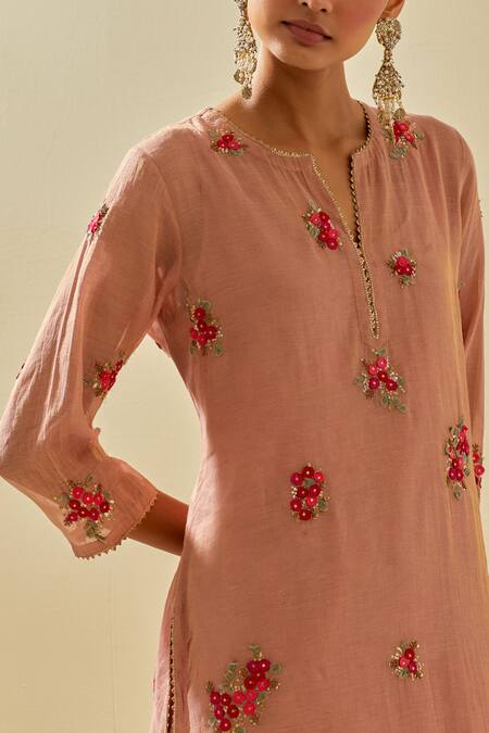 Buy Kora Pink Chanderi, Silk Organza, Tissue Sequins, Cluster Embellished Kurta Pant Set Online at Aza Fashions Buy_Kora_Pink Chanderi, Silk Organza, Tissue Sequins, Cluster Embellished Kurta Pant Set _Online_at_Aza_Fashions