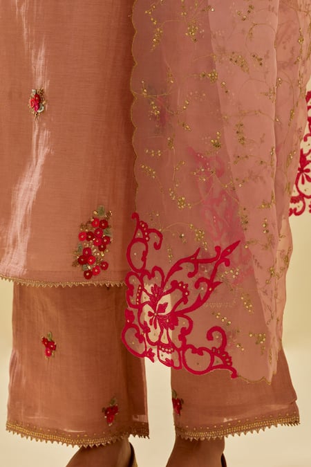 Kora Pink Chanderi, Silk Organza, Tissue Sequins, Cluster Embellished Kurta Pant Set at Aza Fashions Kora_Pink Chanderi, Silk Organza, Tissue Sequins, Cluster Embellished Kurta Pant Set _at_Aza_Fashions
