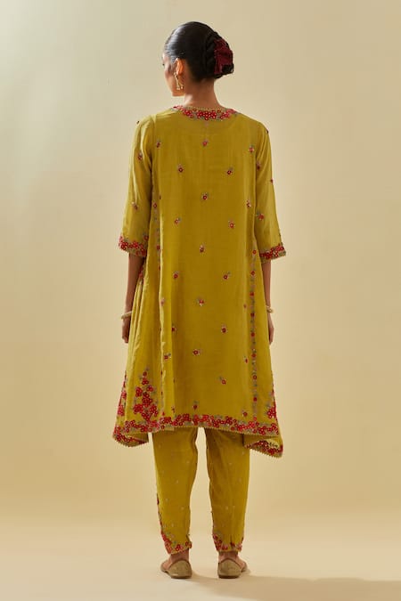 Shop Kora Yellow Tissue, Chanderi, Silk Organza Embellished Panelled Kalidar Salwar Set at Aza Fashions Shop_Kora_Yellow Tissue, Chanderi, Silk Organza Embellished Panelled Kalidar Salwar Set _at_Aza_Fashions