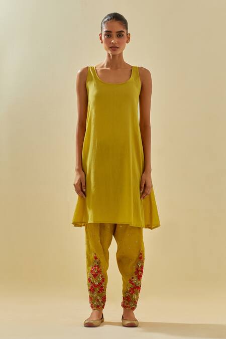 Kora Yellow Tissue, Chanderi, Silk Organza Embellished Panelled Kalidar Salwar Set Online at Aza Fashions Kora_Yellow Tissue, Chanderi, Silk Organza Embellished Panelled Kalidar Salwar Set _Online_at_Aza_Fashions