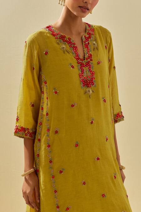 Buy Kora Yellow Tissue, Chanderi, Silk Organza Embellished Panelled Kalidar Salwar Set Online at Aza Fashions Buy_Kora_Yellow Tissue, Chanderi, Silk Organza Embellished Panelled Kalidar Salwar Set _Online_at_Aza_Fashions