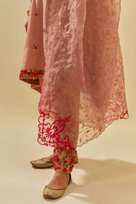 Kora Pink Silk Organza, Cotton, Tissue, Applique Embellished Kalidar Salwar Set at Aza Fashions Kora_Pink Silk Organza, Cotton, Tissue, Applique Embellished Kalidar Salwar Set _at_Aza_Fashions