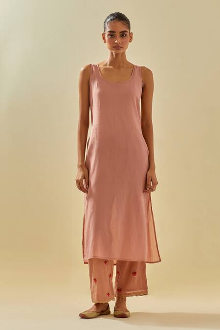 Kora Pink Tissue, Chanderi, Silk Organza, Applique Embellished Anarkali Pant Set Online at Aza Fashions Kora_Pink Tissue, Chanderi, Silk Organza, Applique Embellished Anarkali Pant Set _Online_at_Aza_Fashions