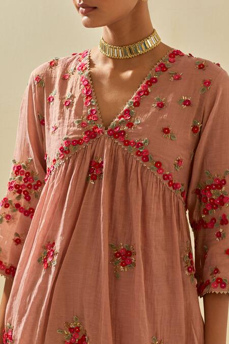 Buy Kora Pink Tissue, Chanderi, Silk Organza, Applique Embellished Anarkali Pant Set Online at Aza Fashions Buy_Kora_Pink Tissue, Chanderi, Silk Organza, Applique Embellished Anarkali Pant Set _Online_at_Aza_Fashions