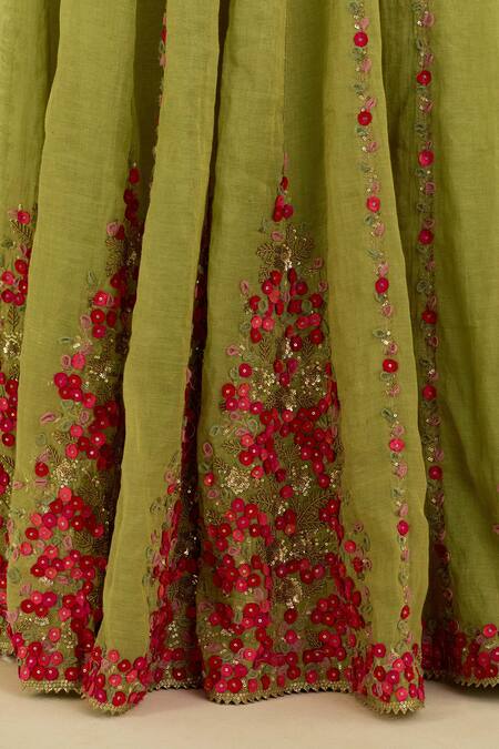 Kora Green Tissue, Silk Organza, Floral Applique Embellished Lehenga Blouse Set at Aza Fashions Kora_Green Tissue, Silk Organza, Floral Applique Embellished Lehenga Blouse Set _at_Aza_Fashions