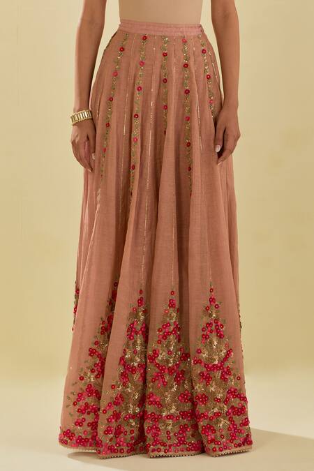 Kora Pink Chanderi, Cotton, Silk Organza Applique Embellished Lehenga Blouse Set Online at Aza Fashions Kora_Pink Chanderi, Cotton, Silk Organza Applique Embellished Lehenga Blouse Set _Online_at_Aza_Fashions