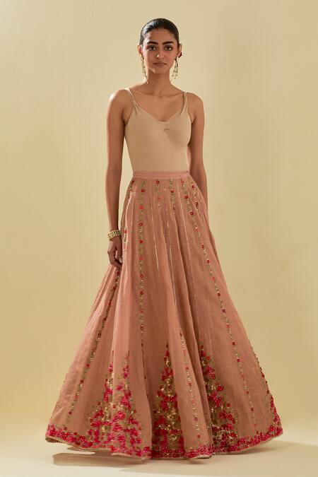 Buy Kora Pink Chanderi, Cotton, Silk Organza Applique Embellished Lehenga Blouse Set Online at Aza Fashions Buy_Kora_Pink Chanderi, Cotton, Silk Organza Applique Embellished Lehenga Blouse Set _Online_at_Aza_Fashions