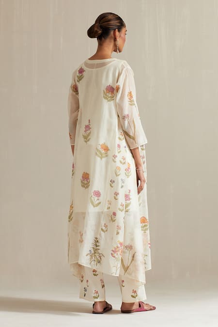 Upavita Floral Hand Block Print Asymmetric Anarkali Set 