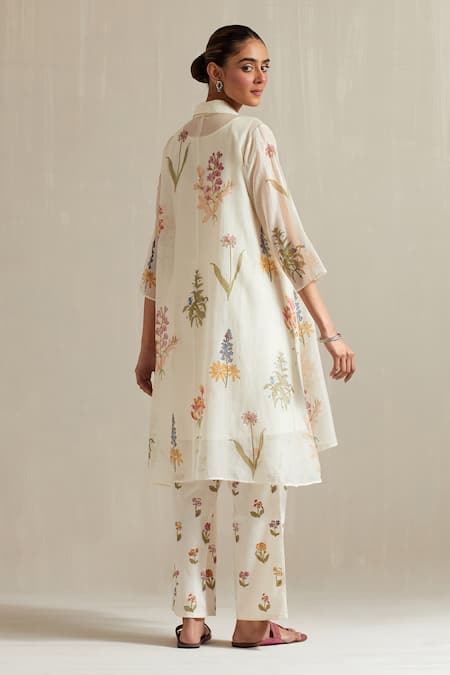 Upavita Floral Hand Block Print A-Line Short Kurta Set 