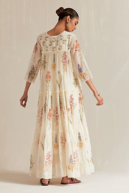 Upavita Floral Hand Block Print Tiered Anarkali Set 