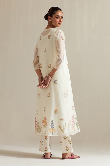 Upavita Floral Hand Block Print Straight Kurta Pant Set 