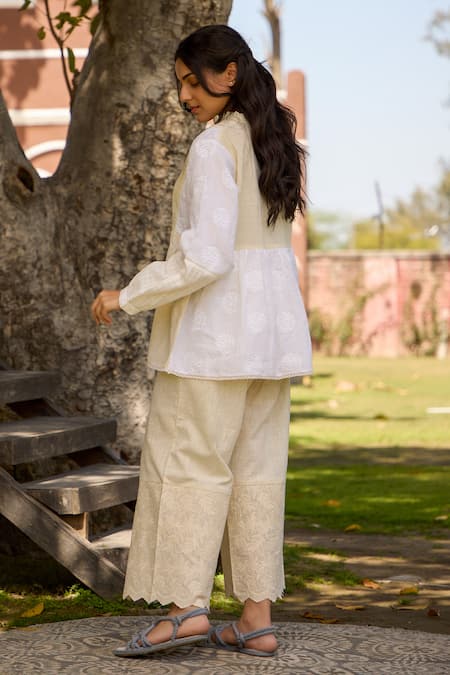 Banera Berthe Floral Threadwork Top With Pant 