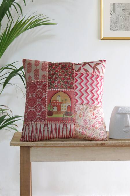 Shop_Mid July Home_Multi Color Velvet Chevron, Embroidered And Printed Cushion Cover - Set Of 5_Online_at_Aza_Fashions