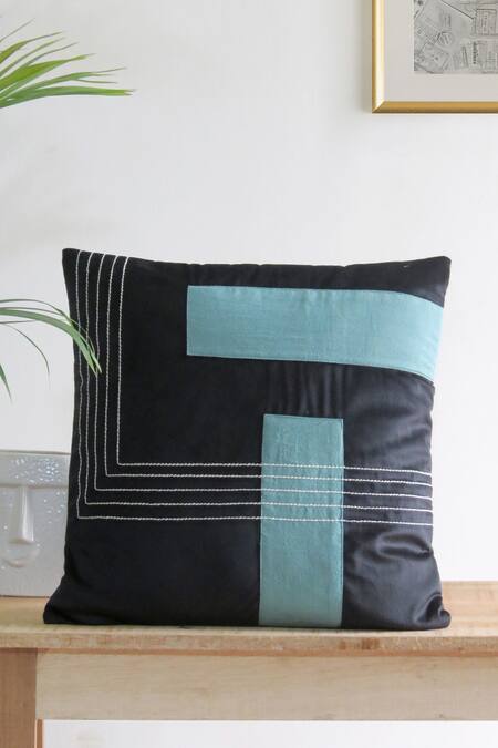 Mid July Home_Black Velvet Thread, Dark Fantasy Embroidered Cushion Covers - Set Of 5_Online_at_Aza_Fashions