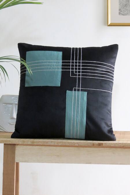 Buy_Mid July Home_Black Velvet Thread, Dark Fantasy Embroidered Cushion Covers - Set Of 5_Online_at_Aza_Fashions