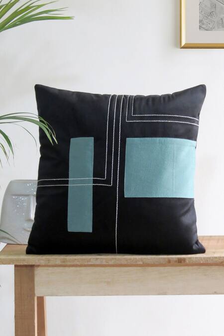 Shop_Mid July Home_Black Velvet Thread, Dark Fantasy Embroidered Cushion Covers - Set Of 5_Online_at_Aza_Fashions