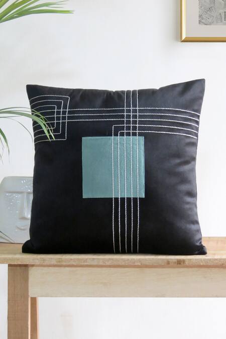 Mid July Home_Black Velvet Thread, Dark Fantasy Embroidered Cushion Covers - Set Of 5_at_Aza_Fashions