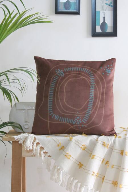 Mid July Home_Blue Velvet Abstract, Dots, Printed Nature-inspired Cushion Covers - Set Of 5_at_Aza_Fashions