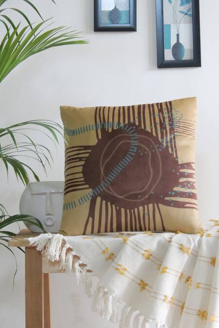 Buy_Mid July Home_Blue Velvet Abstract, Dots, Printed Nature-inspired Cushion Covers - Set Of 5