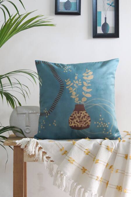 Mid July Home_Blue Velvet Abstract, Dots, Print Nature-inspired Cushion Covers - Set Of 5_Online_at_Aza_Fashions