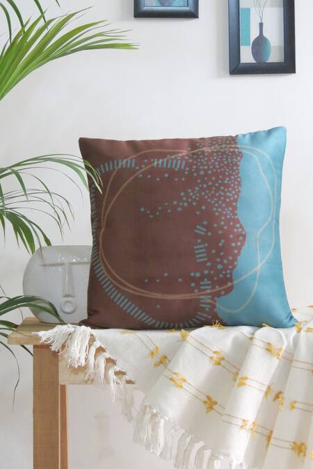 Buy_Mid July Home_Blue Velvet Abstract, Dots, Print Nature-inspired Cushion Covers - Set Of 5_Online_at_Aza_Fashions