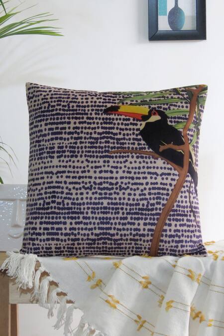 Buy Mid July Home White Velvet Hornbill Bird, Printed Tie-dye Inspired Cushion Covers - Set Of 3 Online at Aza Fashions Buy_Mid July Home_White Velvet Hornbill Bird, Printed Tie-dye Inspired Cushion Covers - Set Of 3_Online_at_Aza_Fashions