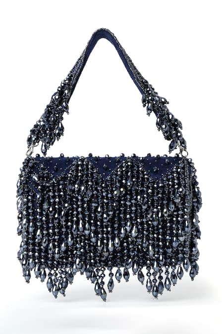 Shop House Of Webhin Blue Crystals Embellished Flap Bag at Aza Fashions Shop_House Of Webhin_Blue Crystals Embellished Flap Bag _at_Aza_Fashions