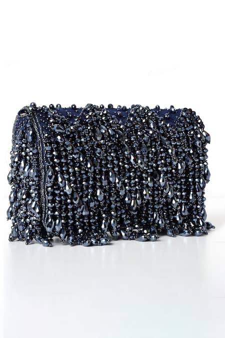 House Of Webhin Blue Crystals Embellished Flap Bag Online at Aza Fashions House Of Webhin_Blue Crystals Embellished Flap Bag _Online_at_Aza_Fashions