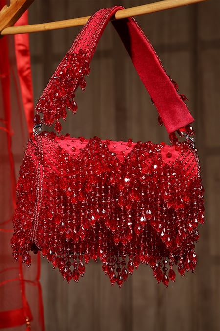 House Of Webhin Red Crystals Ruby Flare Bag 