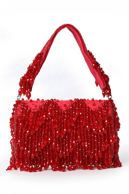 House Of Webhin_Red Crystals Ruby Flare Bag _Online_at_Aza_Fashions